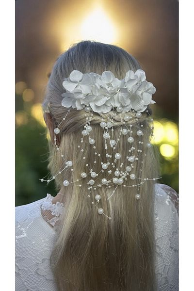 Eva Flore White Hydrangea Pearl Floral Bridal Wedding Hair Comb Hairpin