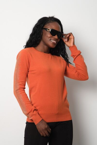 Butik Ayseba Kadın Kolları Taş Detaylı Triko Kazak