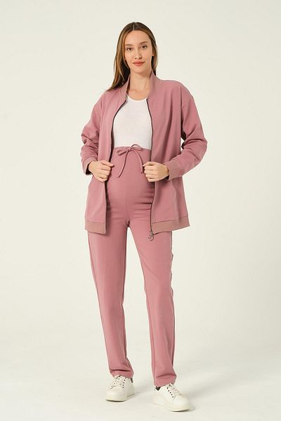 BUSA Set de trening de maternitate cu talie înaltă și glugă reglabilă - Dusty Rose, 2 fire