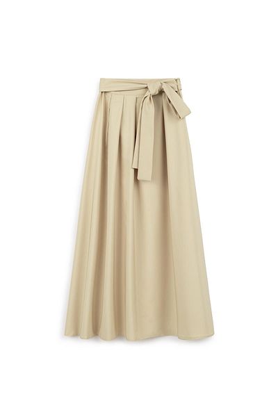 praye Stone Colored Pleated Skirt with Tie Waist