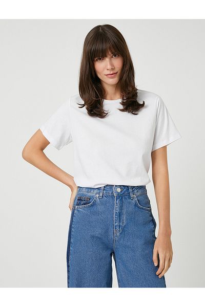 Koton Basic-T-Shirt mit kurzen Ärmeln und Rundhalsausschnitt