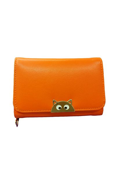 ARONA Medium Size Women's Wallet with Orange Cat, Magnet and Coin Compartment