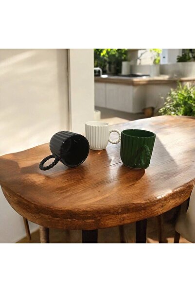 HomeSipahi 3 Color Patterned Bead Handle Trend Mug