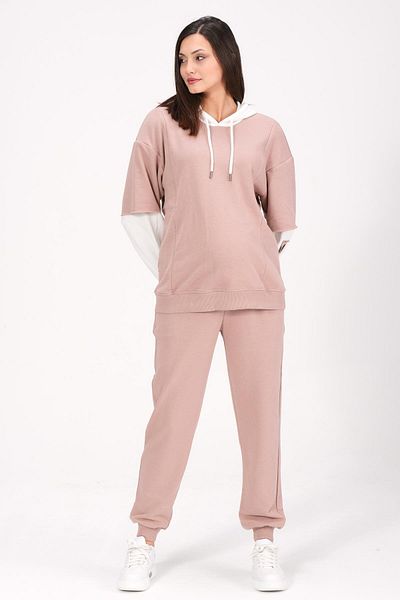 BUSA Mink Colored Maternity Tracksuit Set with Breastfeeding Detail and Abdominal Band