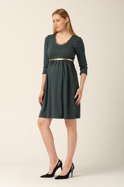 BUSA Rochie ocazională de maternitate verde - Accesoriu din țesătură și guler din oțel