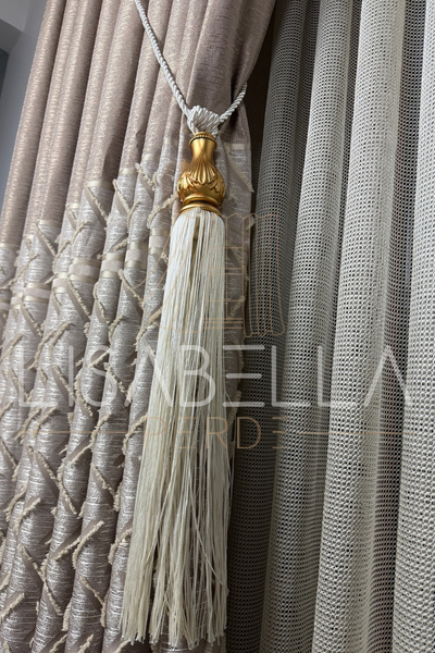 LisabellaHome ستارة خلفية للوحة القهوة باللون الكريمي - 1/3 طيات ضيقة (جنحة و...