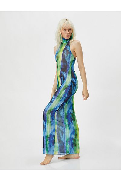 Koton Chiffon-Strandkleid mit Neckholder, Batikmuster