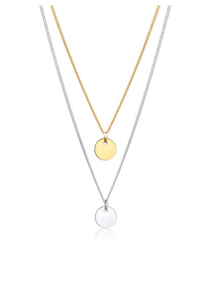 ELLI Halskette Damen Plättchen-Anhänger 2-lagig aus 925 Sterling Silber