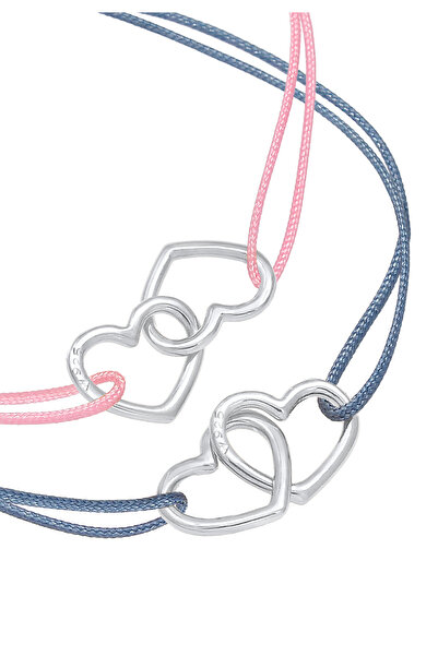 ELLI Brățară pentru copii cu inimioare și panglică de nailon, set de 2, din argint 925