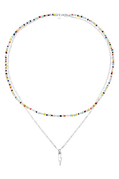 KUZZOI Halskette Herren Layer Flash Anhänger Glasperlen in 925 Sterling Silber