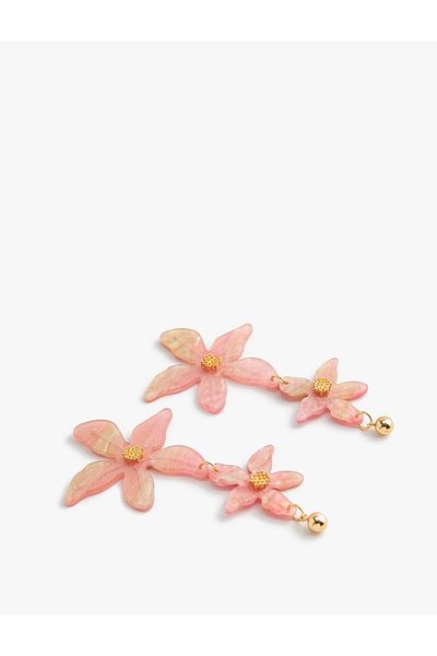 Koton Flower Earrings Large Size Dangle Plastic