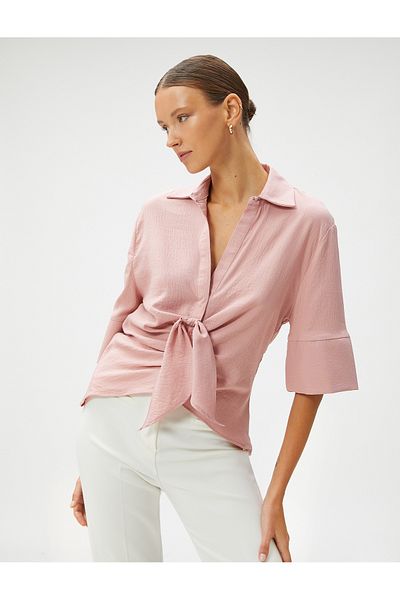 Koton Short Sleeve Shirt with Tie Detail Asymmetrical
