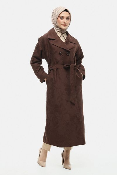 Setrms Brown Double Breasted Closure Patterned Top Coat 2512032