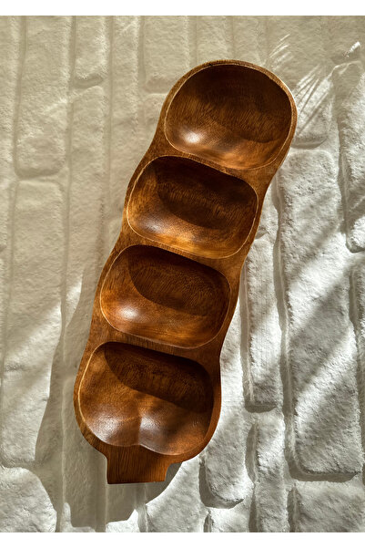 yeninesilevim Doğal Akasya 4 Gözlü Uzun Dekoratif Sunumluk Tabak Kase Çerezli...