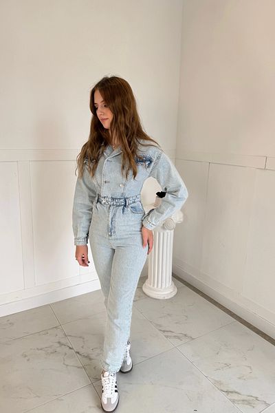 HELİS BUTİK Button Detailed Jeans Jumpsuit