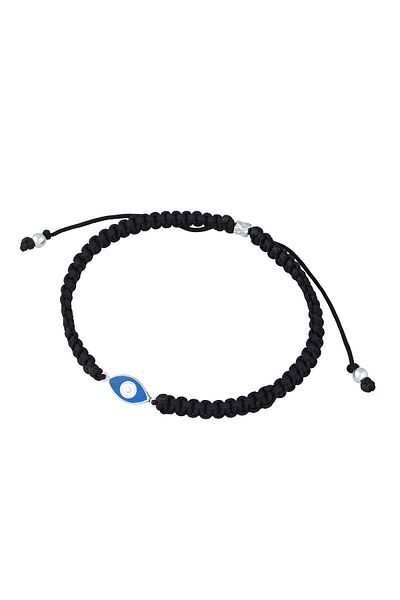 KUZZOI Armband Herren Böser Blick Symbol Mit Nylon Schwarz In 925 Sterling Silber