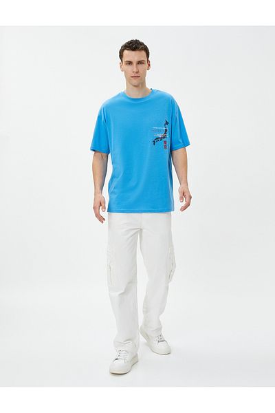 Koton Oversize T-Shirt Far East Printed Crew Neck Short Sleeve Cotton