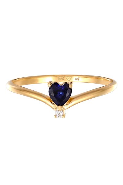 ELLI Ring Elli DIAMONDS Ring mit Steinen Damen Herz Labgrown Diamant Weiß Saphir Blau 925 Sterling Silber