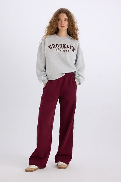 DeFacto Regular Fit Thick Sweatpants Elastic Waist Basic Straight Wide Wide Leg E4900Ax24Cw