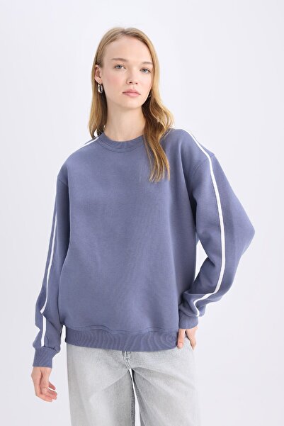 DeFacto Crew Neck Stripe Detailed Cool Loose Fit Sweatshirt E4899Ax24Cw