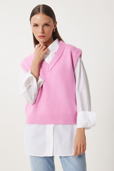 Lovelyİstanbul Pink V-Neck Knitwear Sweater - Lpf0065
