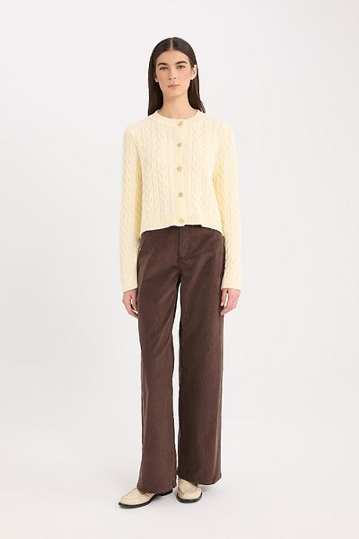 DeFacto Cord-Winterhose mit weitem Bein, hoher Taille, weites, lockeres Bein, Basic, gerade, mit Taschen, A4685ax24wn