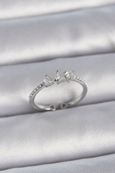 Marsilyan خاتم نسائي قابل للتعديل بحجر الزركون الفضي النحاسي وتفاصيل اللؤلؤ ع...