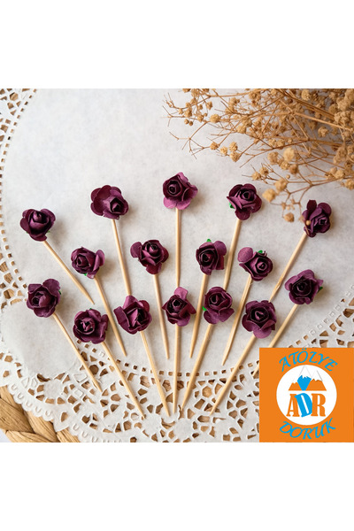 Atölye Doruk 20 قطعة من مسواك كب كيك الورد الأرجواني - لوازم تزيين كعكة الخطوبة وأعياد الميلاد