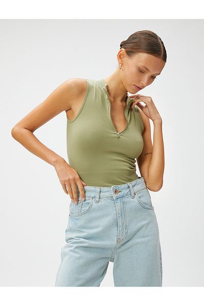 Koton Crop Seamless Blouse Half Zipper