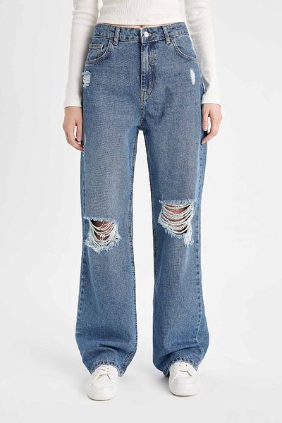 DeFacto Pantaloni de jeans cu talie înaltă din anii 90 cu detaliu rupt - C7322ax24au
