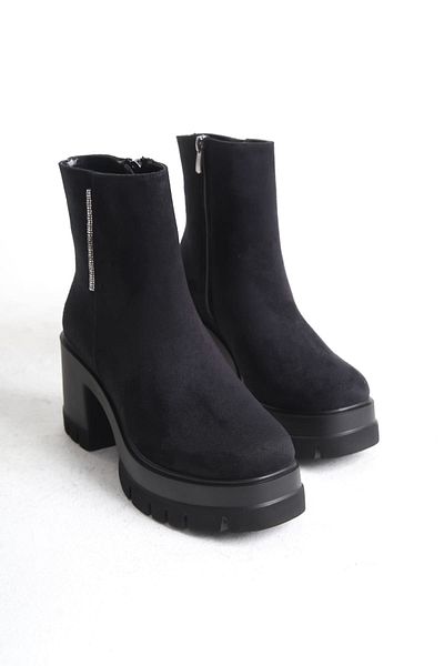 BZ Moda Γυναικείες μπότες NATALIA Suede με ορθοπεδική σόλα - με φερμουάρ, κρύο και αδιάβροχο, χοντρό τακούνι ST μαύρο