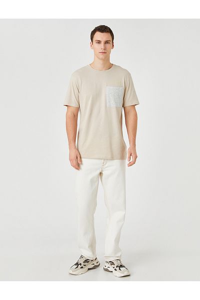 Koton Σλόγκαν Κεντημένο T-Shirt Pocket Detailed Crew Neck