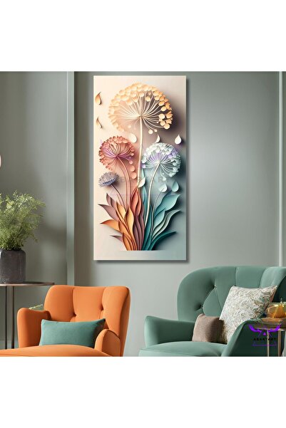 abartart Tekli Panoramik Dikey Kanvas Renkli Üç Boyut Görünümlü Çiçekler