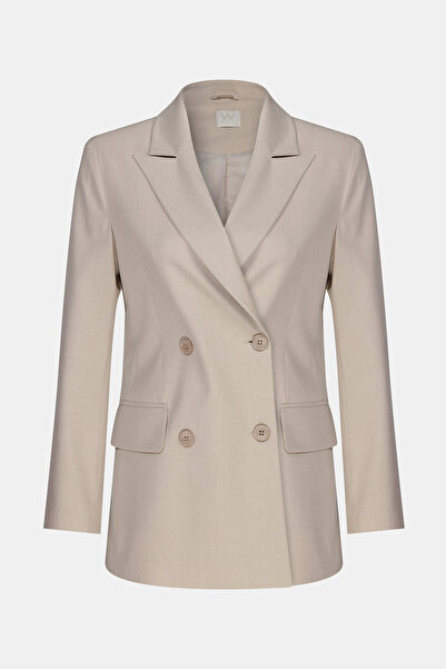 W Collection Beige Swallow Collar Buttoned Jacket