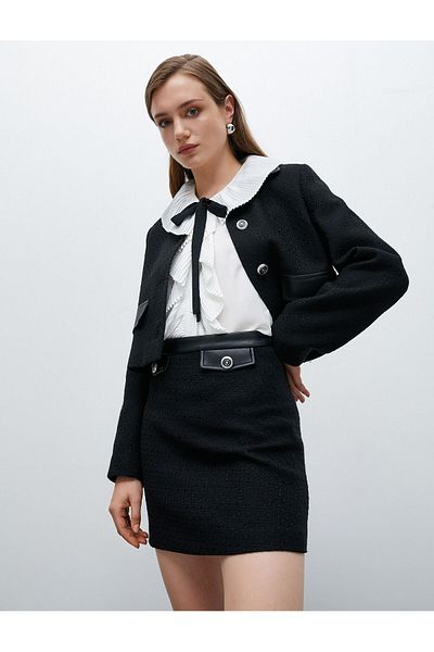 Koton Fustă mini din tweed cu detaliu cu nasturi