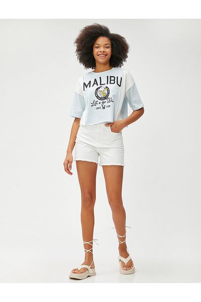 Koton Tricou cu imprimeu pentru colegiu, cu mânecă scurtă, decolteu, bumbac