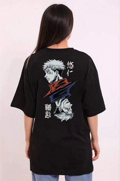 New Shine Μπλουζάκι Unisex Crew Neck Printed Oversize - Μαύρο