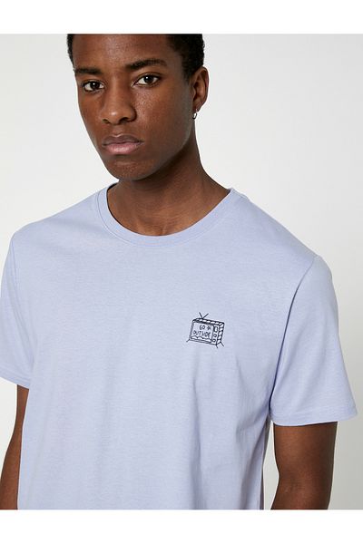 Koton Crew Neck Cotton Slim Fit Slogan Embroidered T-Shirt