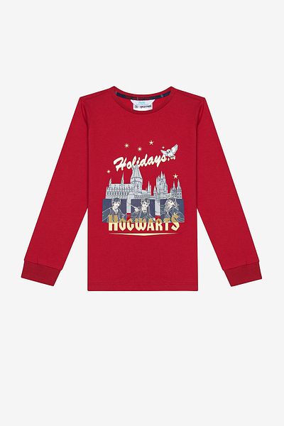 Penti Unisex-Pyjama-Set „Hogwarts Fam“ aus roter Baumwolle