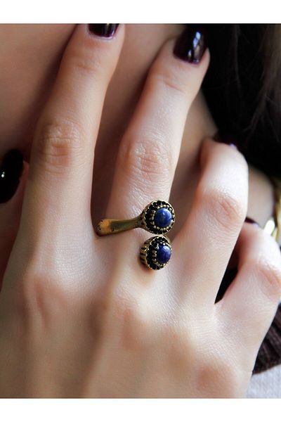 esha Natural Stone Double Lapis - Adjustable Ring Euy25L