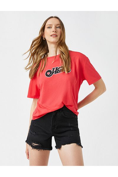 Koton Slogan Printed T-Shirt Short Sleeve Crew Neck