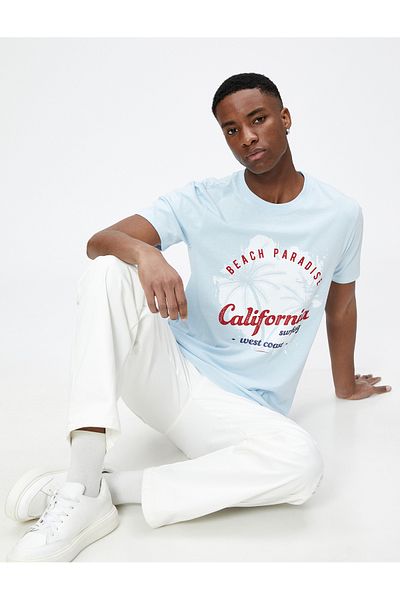 Koton College T-Shirt Printed Crew Neck Slim Fit Cotton