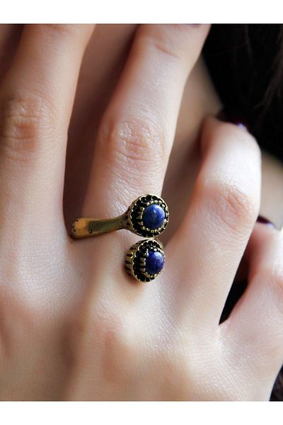 esha Natural Stone Double Lapis - Adjustable Ring Euy25L