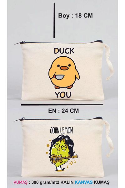 MODA 1Pc Duck You and 1Pc John Lemon Printed Canvas Fabric Clutch Makeup Bag