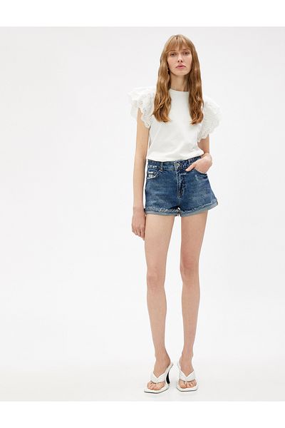 Koton Cotton Scallop Detailed and Ruffled T-Shirt