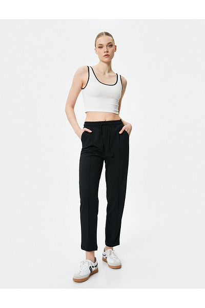 Koton Comfortable Fit Trousers Tie Waist Ribbed Pocket