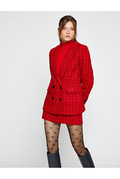 Koton Geknöpfte zweireihige Tweed-Blazerjacke