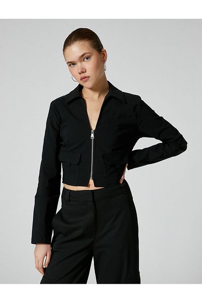 Koton Tricou cu fermoar cu mânecă lungă cu buzunar cargo