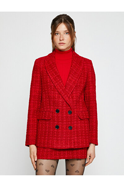 Koton Geknöpfte zweireihige Tweed-Blazerjacke