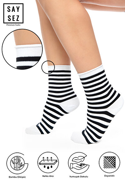 SAYSEZ Bamboo Women's Elasticated Striped Socket Seamless Premium Socks 3 Pack / No Trace / No Tightening Socks